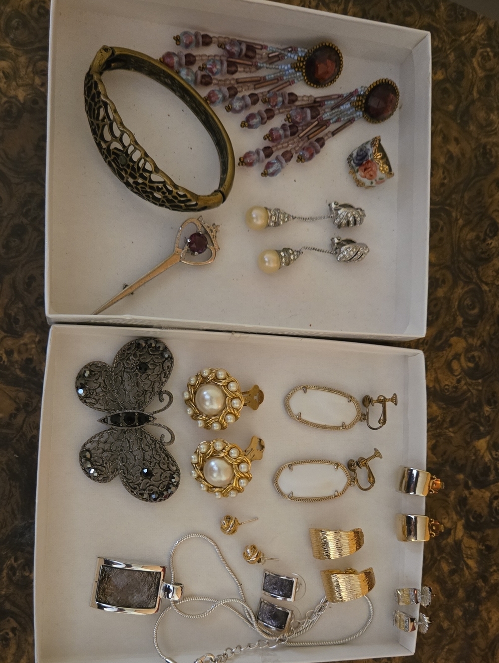 Mixed Women's Earring and Jewelry Set in Gold, Silver, Pearl & Purple Accents